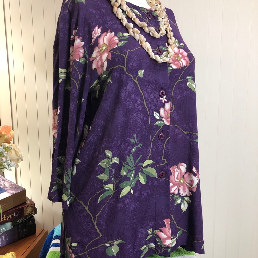 Vintage NATURALLY PETITE Honolulu Floral Button Down Blouse Blouse Top Sz SP - Picture 6 of 12